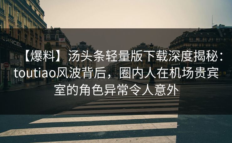 【爆料】汤头条轻量版下载深度揭秘：toutiao风波背后，圈内人在机场贵宾室的角色异常令人意外
